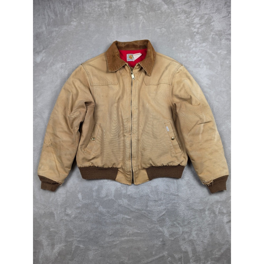 Vintage Carhartt Santa Fe Bomber Jacket Mens XL BRown Tan Canvas Quilted *Read